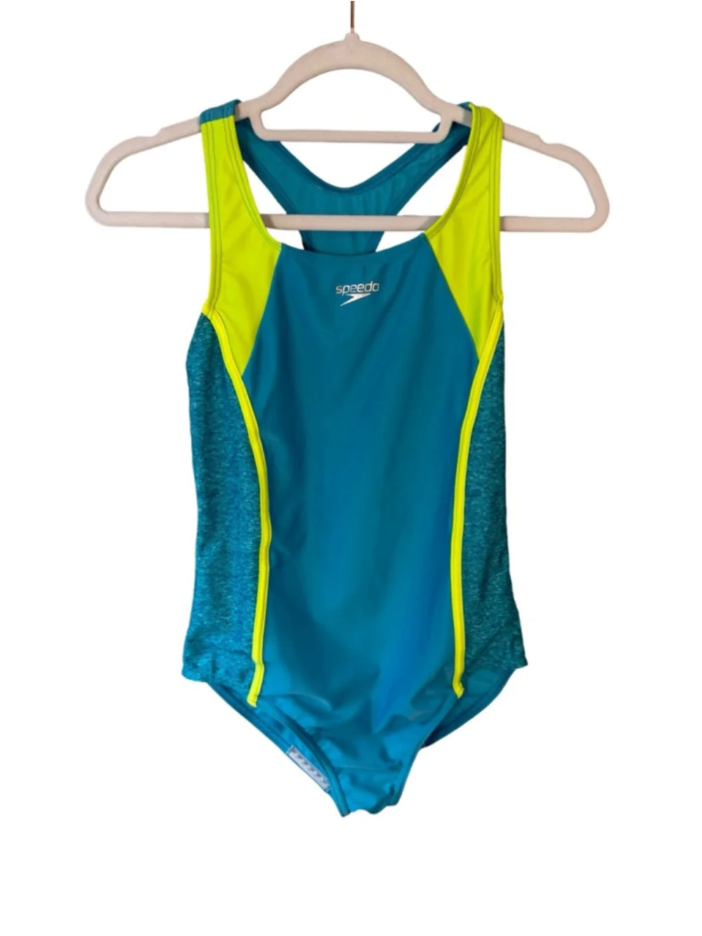Speedo Teal with Neon Yellow Athletic One-Piece Swimsuit Size XL Beach Vacation